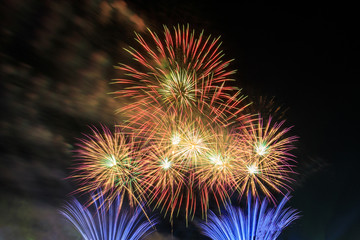 Obraz premium Colourful fireworks in the night of celebration.