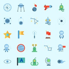 Icons set about Universe with comet, earth glope, blaster, astrology, lightsaber and moon © Orxan