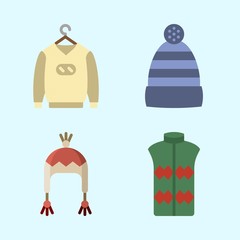 Icons set about Winter with vest, winter hat and sweater