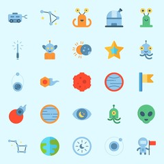 Icons set about Universe with meteorite, observatory, moon rover, planet, lightsaber and eclipse © Orxan
