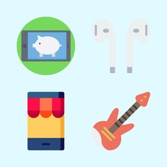 Icons set about Music with electric guitar, earphones and smartphone