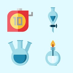Icons set about Laboratory with funnel, tube, measuring and burner