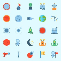 Icons set about Universe with alien, astronaut, flag, orbit, comet and meteorite © Orxan