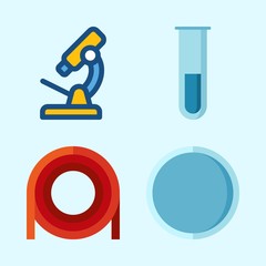 Icons set about Laboratory with microscope, lab, test tube and watch glass