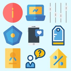 Icons set about Business with levels, info, user, tag, real estate and shield