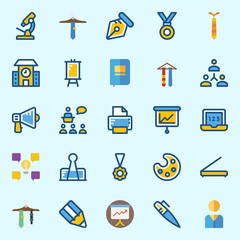 Icons set about School And Education with paint palette, pen, tie, lecture, user and paperclip