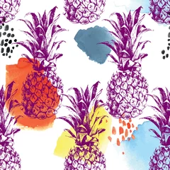 Wall murals Pineapple Seamless pattern with pineapples