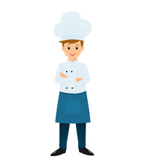 Chef with arms crossed on chest. Vector illustrartion.Isolated on white backgruond