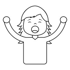 portrait young girl yawning and arms stretched vector illustration outline design
