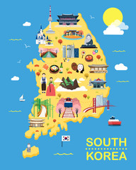 Map Of Korea Attractions Vector And Illustration.