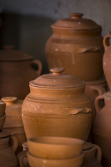 Clay pottery stacked one on another