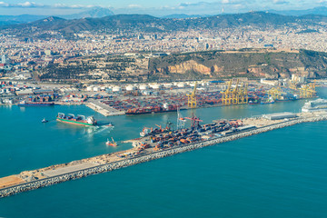 Fototapeta premium Aerial view from Zona Franca - Port, the industrial harbor of the Port of Barcelona