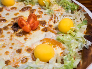 Hot delicious pizza freshly cooked in a cafe
