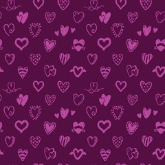 Seamless vector pattern with hand drawn doodle hearts. Valentines day, wedding design.