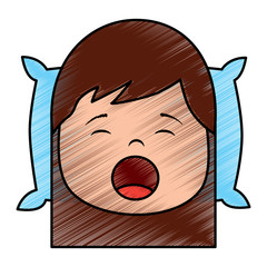 little girl yawning with head on pillow vector illustration