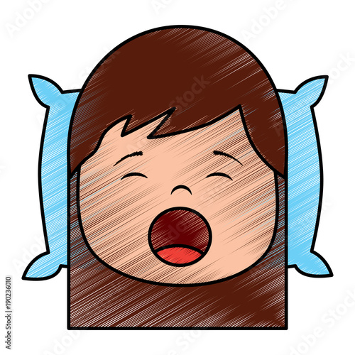 "little girl yawning with head on pillow vector illustration" Stock