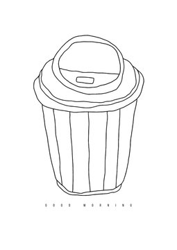 Paper coffee cup contour illustration on the white background