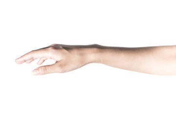 Hand open and ready to help or receive. Gesture isolated on white background with clipping path.