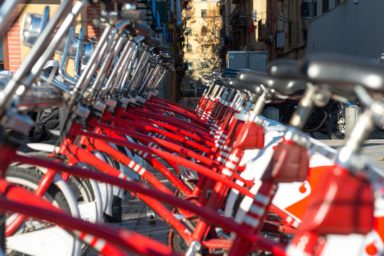 Close up from a Bicing bicycle-sharing station in Barcelona