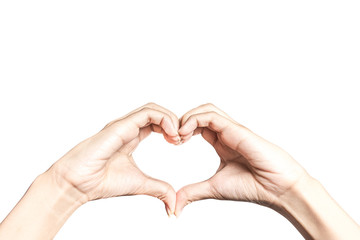 Obraz premium Hands in the form of heart on white background with clipping path.