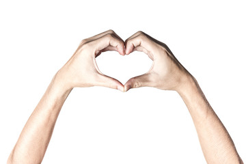 Fototapeta premium Hands in the form of heart on white background with clipping path.