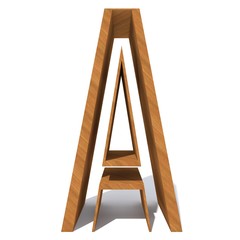 Conceptual wood or wooden brown font or type, timber or lumber industry piece isolated on white background. Educative hadwood material, smooth surface pine handmade sculpted object as 3D illustration