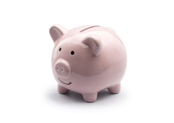 pink piggy bank for saving money isolate. pig doll for save coin on white background