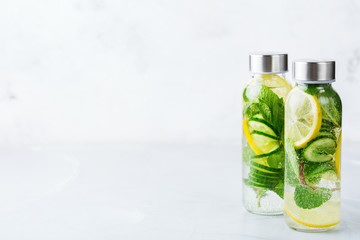 Fresh cool lemon cucumber mint infused water detox drink