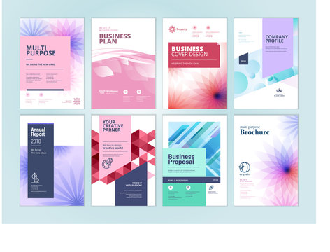 Set of beauty brochure, annual report, flyer design templates in A4 size. Vector illustrations for beauty, spa and wellness presentation, document cover and layout template designs.