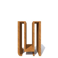 Conceptual wood or wooden brown font or type, timber or lumber industry piece isolated on white background. Educative hadwood material, smooth surface pine handmade sculpted object as 3D illustration