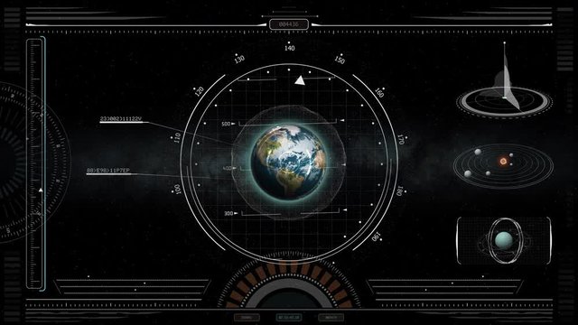 HUD Display Spacecraft Earth Approach Screen. view in space of a spacecraft HUD display approaching the earth planet
