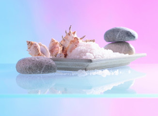 Obraz na płótnie Canvas Spa composition with shells and sea salt .