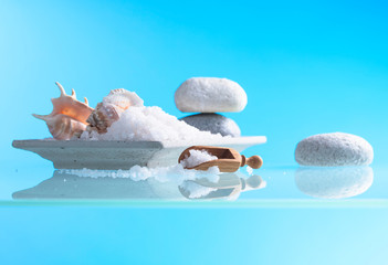 Obraz na płótnie Canvas Spa composition with shells and sea salt .