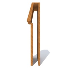 Conceptual wood or wooden brown font or type, timber or lumber industry piece isolated on white background. Educative hadwood material, smooth surface pine handmade sculpted object as 3D illustration