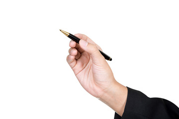 close up of a businessman writing drawing on the screen with clipping path isolated on white background