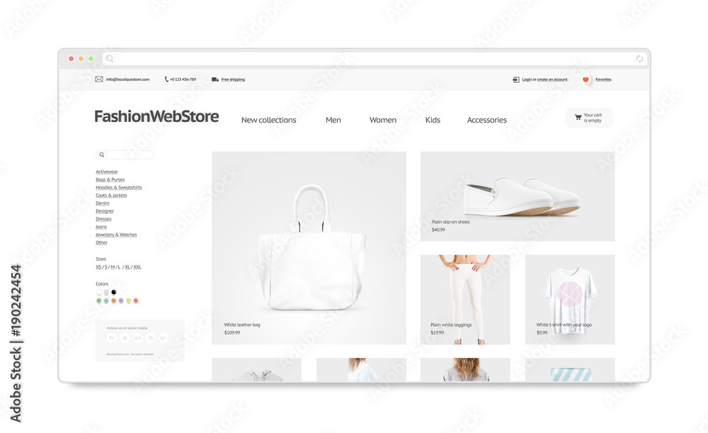 Wall mural fashion webstore site template mock up isolated, 3d illustration. clothing web page interface mockup