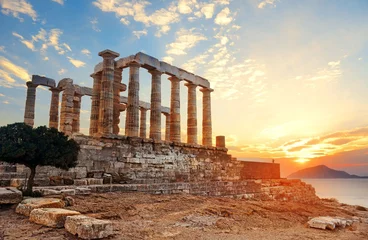 Tuinposter Athene Tempel van Poseidon zonsondergang