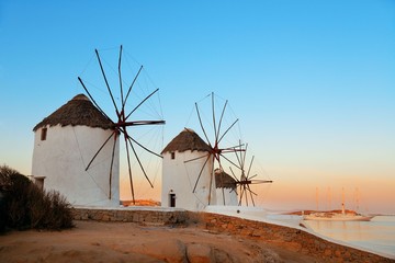 Mykonos windmill sunset - obrazy, fototapety, plakaty