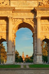 Fototapeta na wymiar Arch of Peace Milan closeup