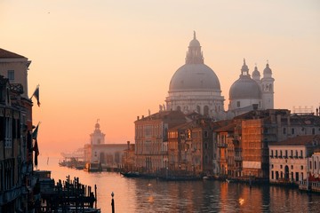 Naklejka na ściany i meble Venice Grand Canal sunrise and boat