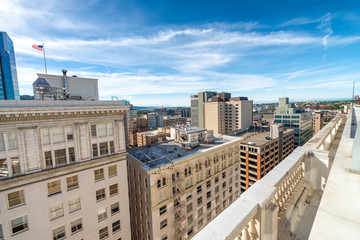 Obraz premium Buildings of Portland, Oregon. Aerial view from rooftop