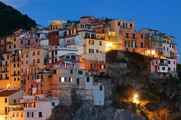 Fototapeta na wymiar Manarola buildings in Cinque Terre night