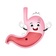 Scared cartoon stomach character. Peptic ulcer, unhealthy internal organ concept. Vector illustration isolated on white background