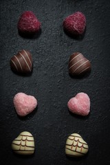 Heart shaped chocolate Truffles, selective focus