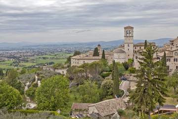 Naklejka premium Assisi, Italy. View of the city and its surroundings on the mountainside