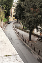 High view of parked cars on the street in Rome, Italy