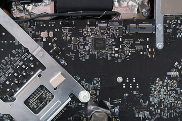 Fototapeta na wymiar motherboard inside a computer close-up.