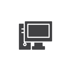 Desktop computer icon vector, filled flat sign, solid pictogram isolated on white. PC symbol, logo illustration.