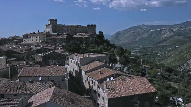 beautiful medieval town from drone in a summer day