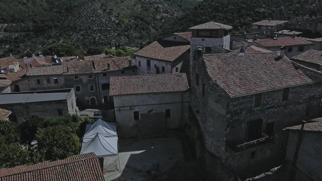 beautiful medieval town from drone in a summer day